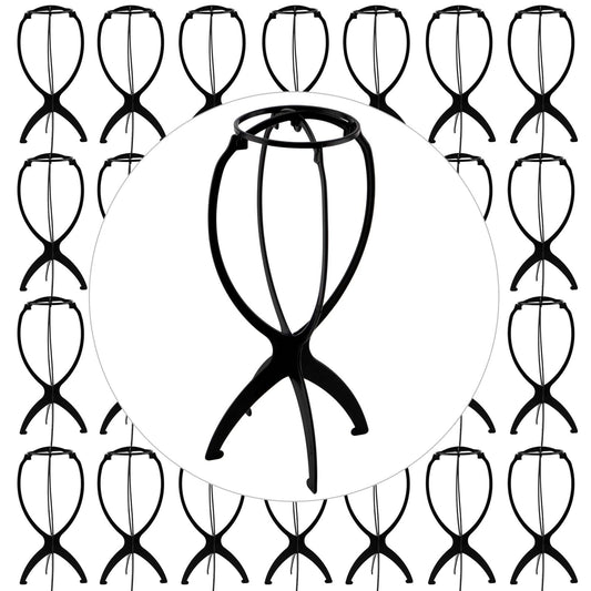 JAPCHET 30 Pack Plastic Wig Stands, 14.2 Inch Portable Folding Wig Stand Black Wig Holder, Trave Wig Display Stand for Multiple Wigs, Hats