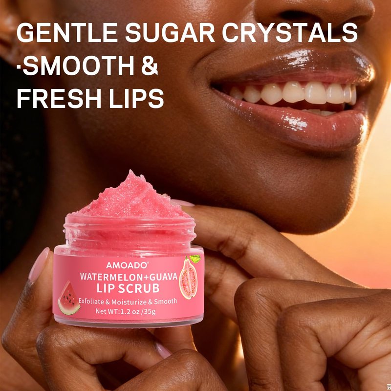 AMOADO Sugar Lip Scrub for Dark Lips – Exfoliating Lip Scrub for Smooth & Soft Lips with Watermelon & Guava, Lip Exfoliator & Moisturizer for Dry, Chapped Lips, Natural Lip Care, 1.2 oz/35g