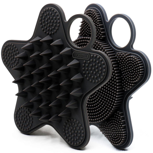 LUCKSTELLA Food-Grade Silicone Body Scrubber, Dual-Sided Silicone Body Brush for Shower, Gentle Exfoliating and Lather Well, Gentle Scrubber for Sensitive Skin, Easy-to-Clean Massage Brush(Black)