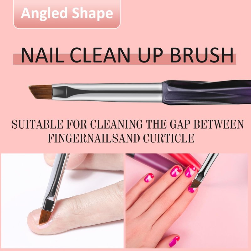 GEMSANVA Nail Art Clean Up Brushes,3PCS Nail Brush For Cleaning Polish Mistakes on the Cuticles,Flat/Oval/Fine Angled Gel Nail Brushes For Nail Art Design Painting and DIY Tools (BLACK PURPLE)