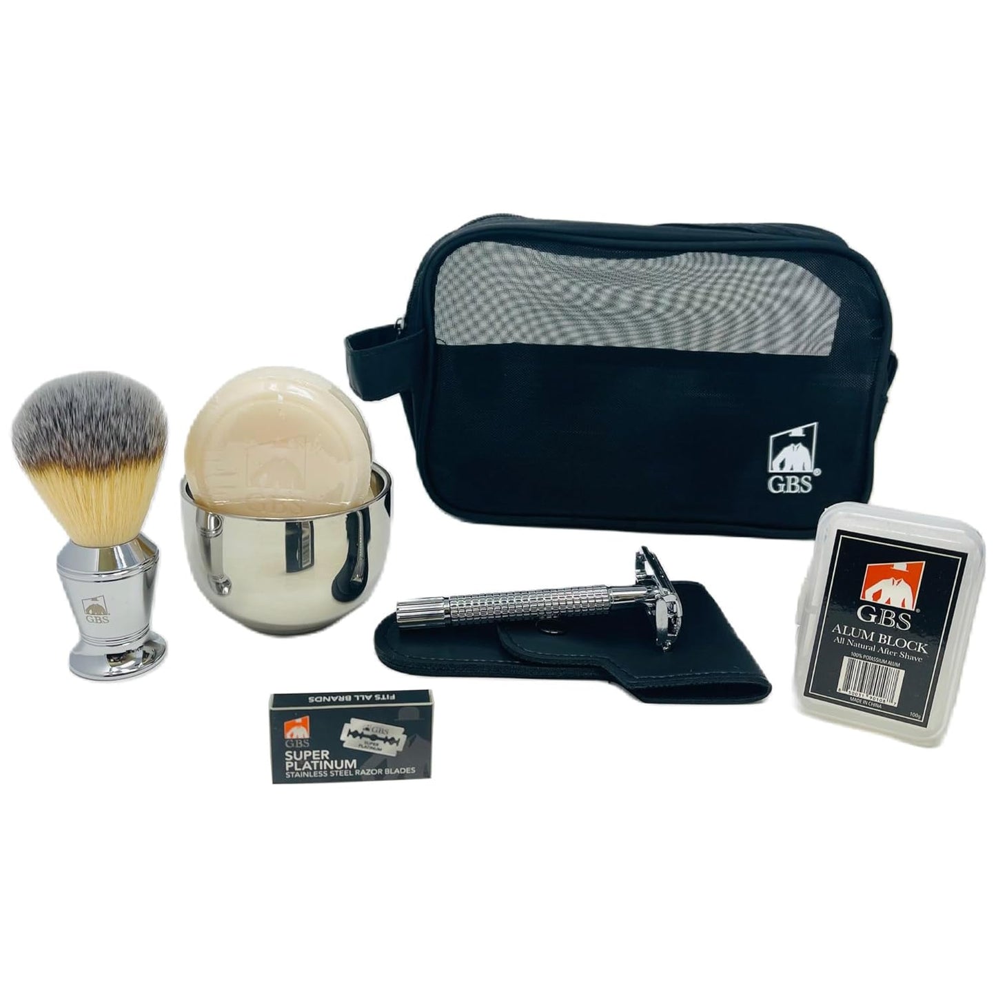 Men's Deluxe Travelling Kit - Butterfly Double Edge Safety Razor, Chrome Brush & Natural Soap | Complete Shaving Set