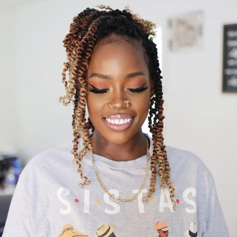 Tiana Passion Twist Hair - 12 Inch Ombre Brown Blonde Crochet Braids | 8 Packs Pre-Twisted Synthetic Extensions