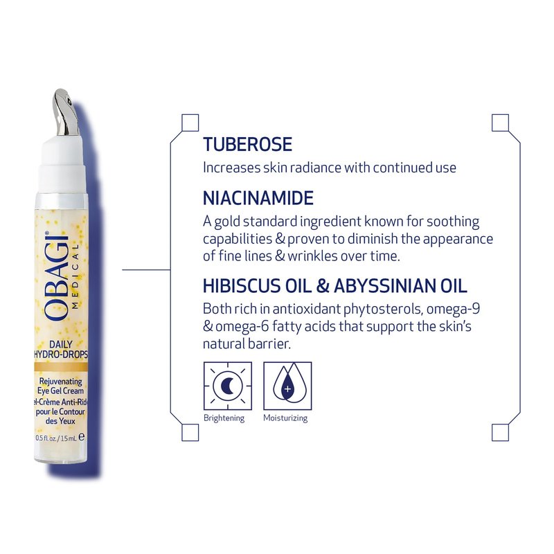 Obagi Daily Hydro-Drops Rejuvenating Eye Gel Cream – Reduces the Appearance of Dark Circles & Instantly Brightens, Smooths, & Depuffs Eyes – 0.5 oz