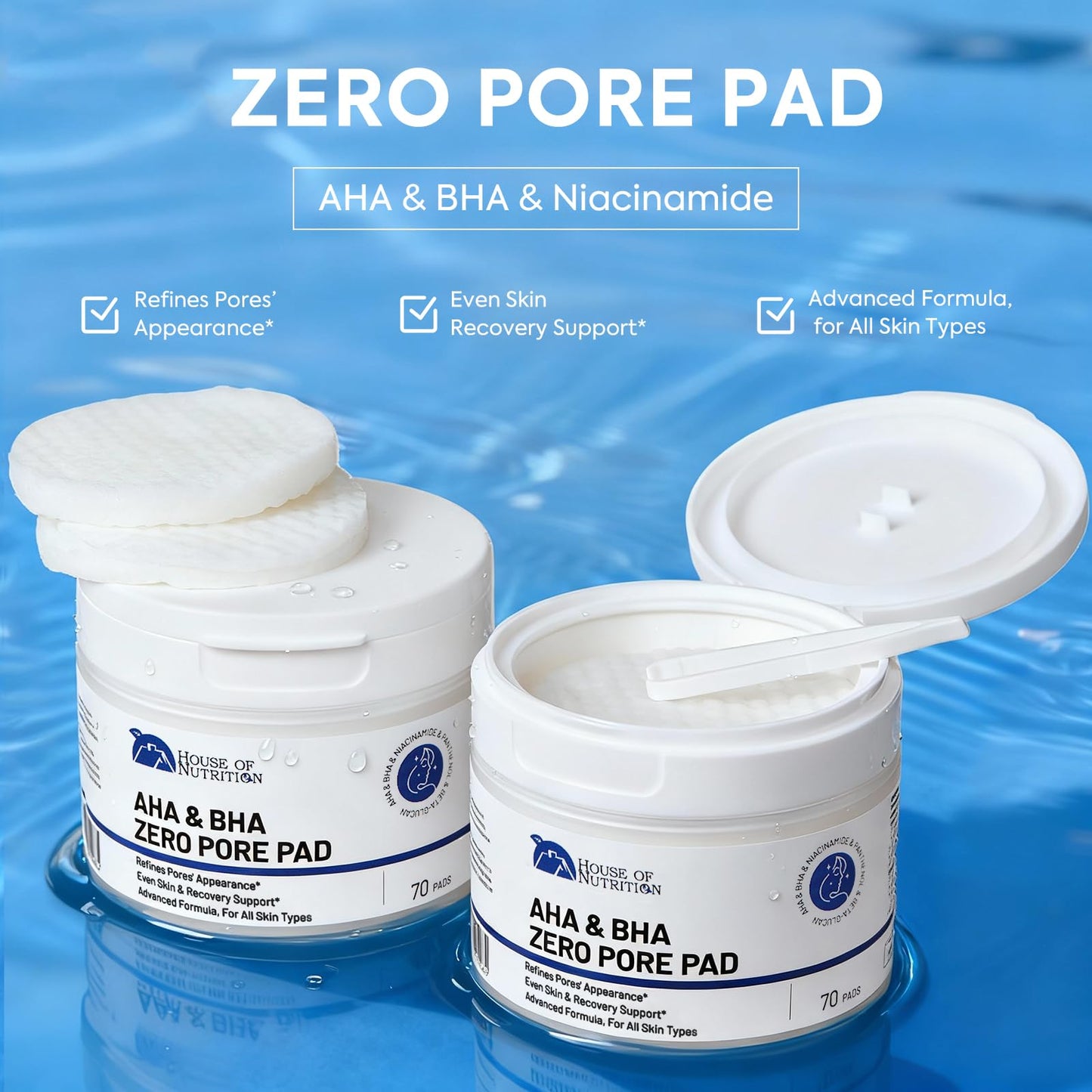 Glycolic Acid Pad with AHA & BHA, Exfoliating Toner Pads for Face – Zero Pore Refining Pads for Skin Texture, Oil Control, Acne, Dark Spots & Gentle Resurfacing, 70 Pad