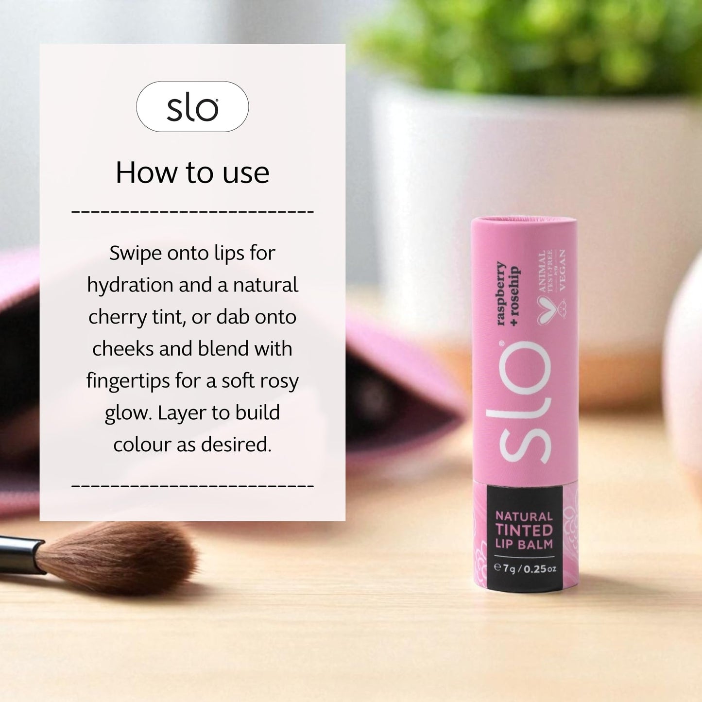 Slo 3-Pack Hydrating Lip Balm - Multi-Use, All Natural Lip Balm and Cheek Tint with Organic Jojoba, Rosehip, Cocoa Butter - Vegan, Cruelty-Free, Paper Packaging - Raspberry + Rosehip (3x0.28oz/8g)
