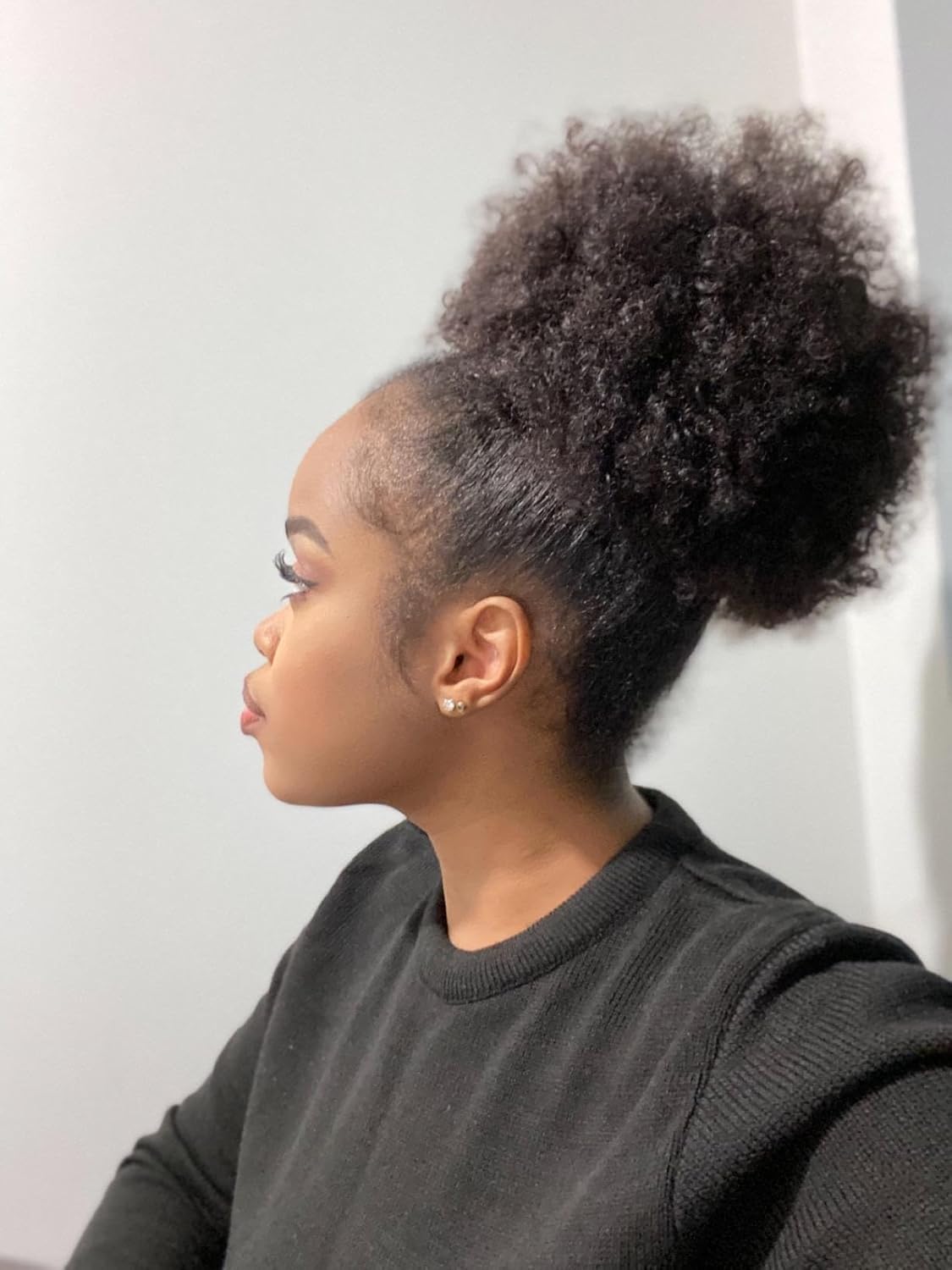 Afro Puffs Large Human Hair Buns - Natural Drawstring Ponytail Extensions | 8 Inch Natural Black for Women