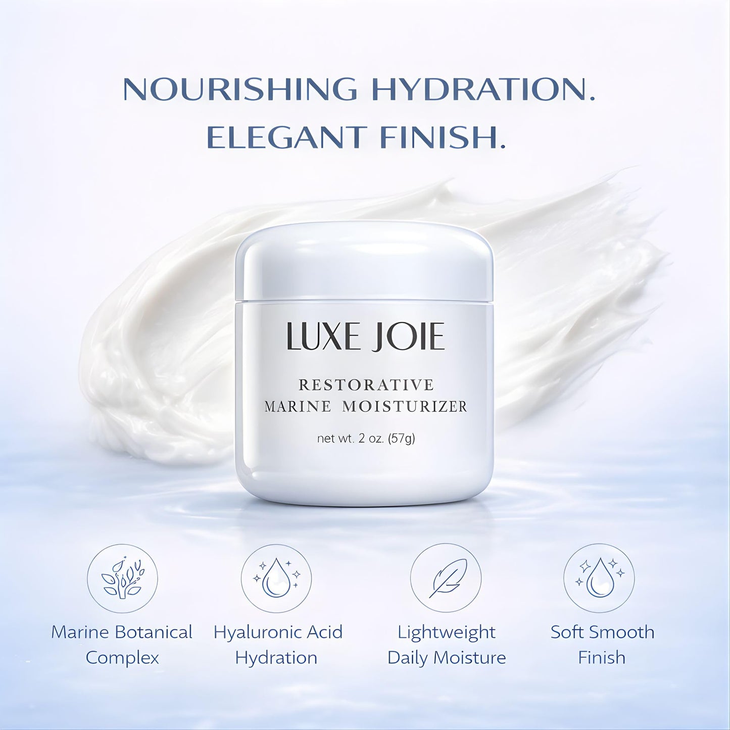 LuxeJoie Hydrating Face Cream for Dry & Sensitive Skin – Lightweight Moisturizer with Hyaluronic Acid, Aloe & Marine Botanicals – Soft Non-Greasy Finish Restorative Marine Moisturizer 2 oz