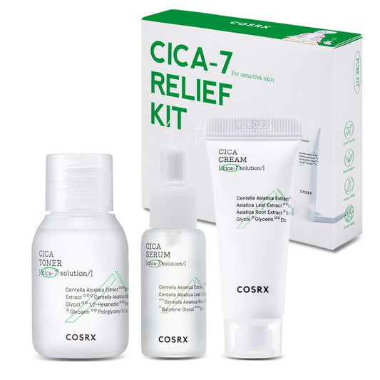 COSRX CICA Relief Kit, Toner, Serum, Cream with Centella Asiatica, Sensitive Skin, Soothing, Moisturizing, Travel Size Set, Gift Set, Korean Skin Care, Not Tested on Animals, Paraben Free
