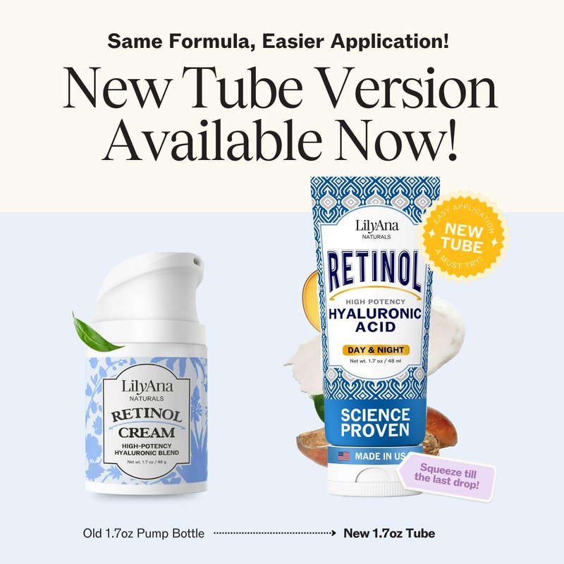 LilyAna Naturals Retinol Cream - Anti-Aging Moisturizer for Face & Neck, Made in USA, Wrinkle Reduction - 1.7oz, 2 Pack
