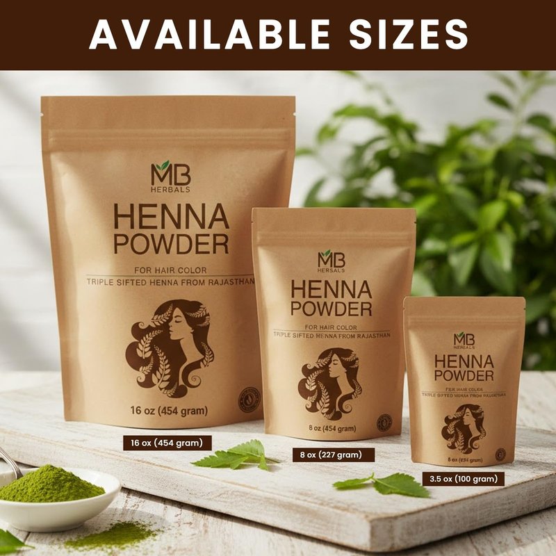 MB Herbals Henna Powder 2 LB | Two Pound Bulk Saver Pack | For Natural Hair Color | Triple Sifted | Raw | Non-Radiated | Henna From Rajasthan, India | Rajasthani Henna