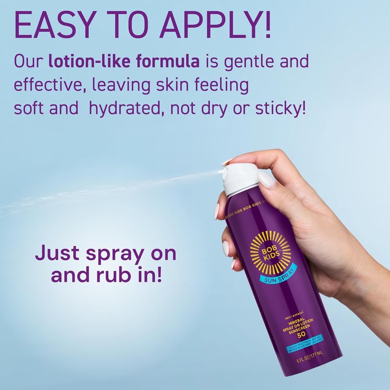 BOB KIDS SPF 50 Mineral Sunscreen Spray - Water Resistant, Reef Friendly | 6 oz Non-Aerosol