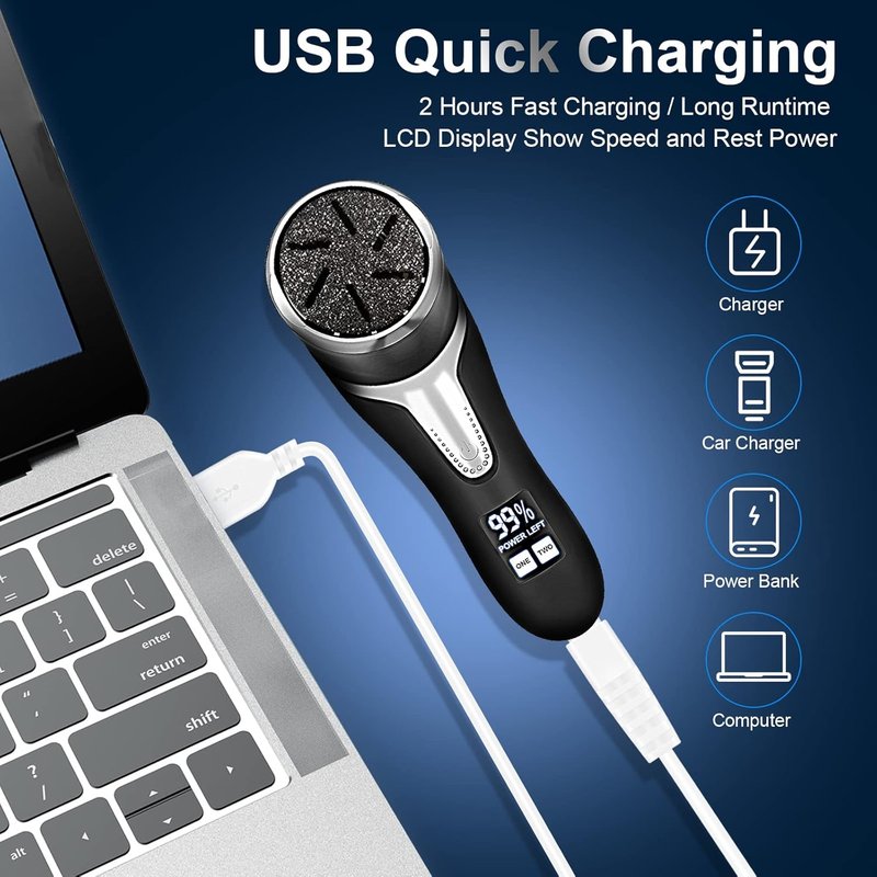 Electric Callus Remover - Rechargeable Waterproof Foot File with Vacuum | 3 Heads & 2 Speed Settings