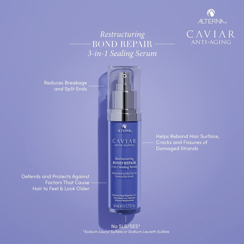Alterna Haircare CAVIAR Anti-Aging Restructuring Bond Repair 3-in-1 Sealing Serum, Rebonds and Protects Damaged Hair,1.7 Fl Oz