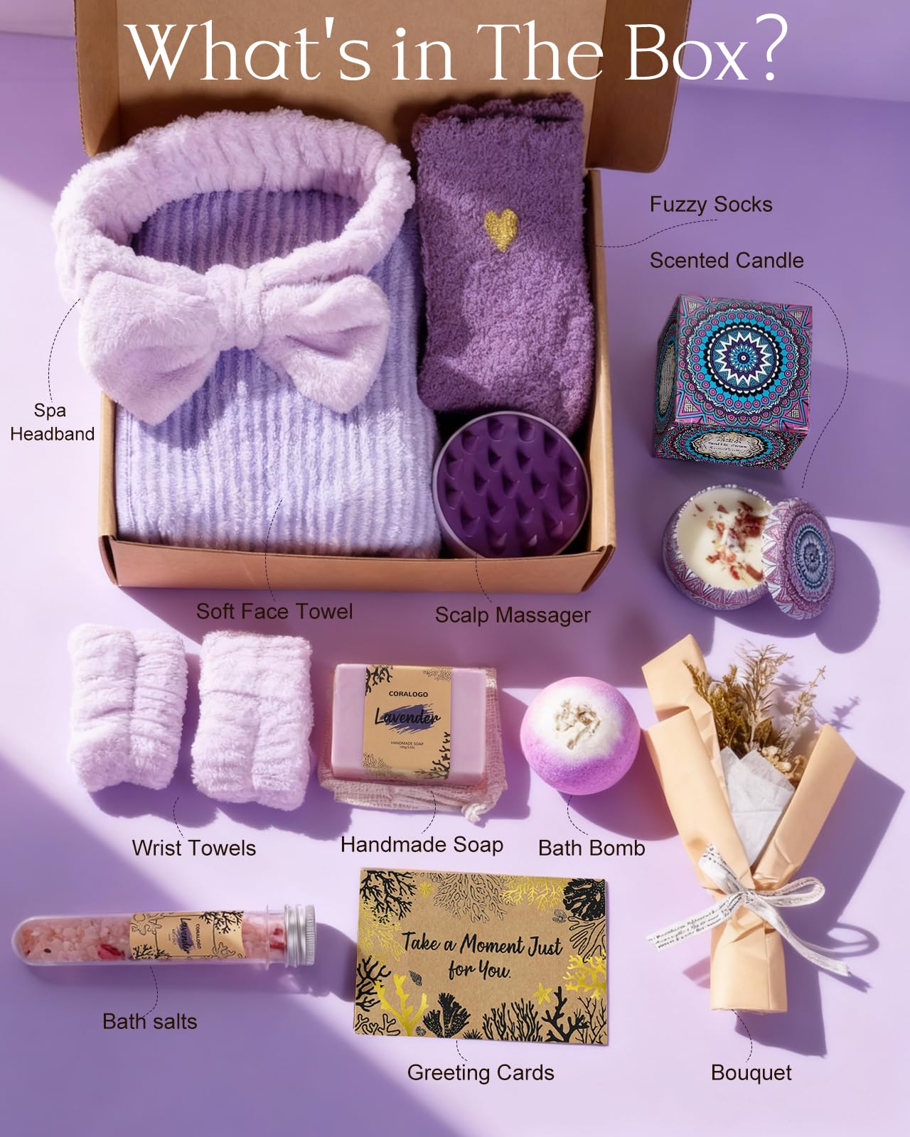 Coralogo Lavender Spa Gift Baskets - Natural Pampering Spa Set, Self-Care Get Well Soon Thinking of You Basket,Thank You Gifts, Unique 11pcs Gift Set for Women Wife Mom Her Birthday