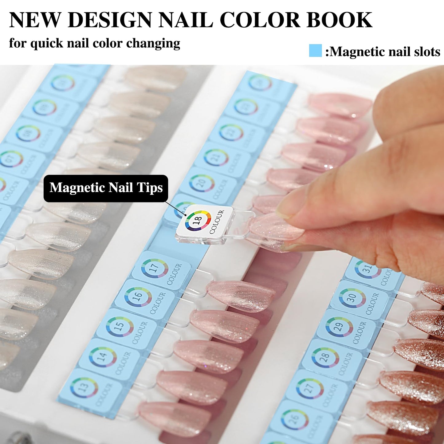 C12rtive 96 Magnetic Nail Swatch Book,Leather Magnetic Color Display Book with 96PCS Magnetic Tips & 1-120 Number Labels,Perfect for Nail Polish Nails Art Design(White)
