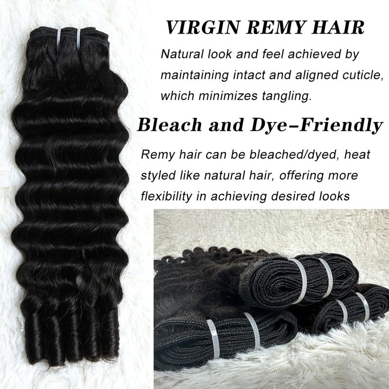 SWEETGIRL Deep Wave Human Hair Bundles Burmese Curly Bundles Human Hair Quick Weave with Spiral End Sew in Hair Extensions Real Virgin Remy Hair 18 Inches 1 Bundle Natural Color