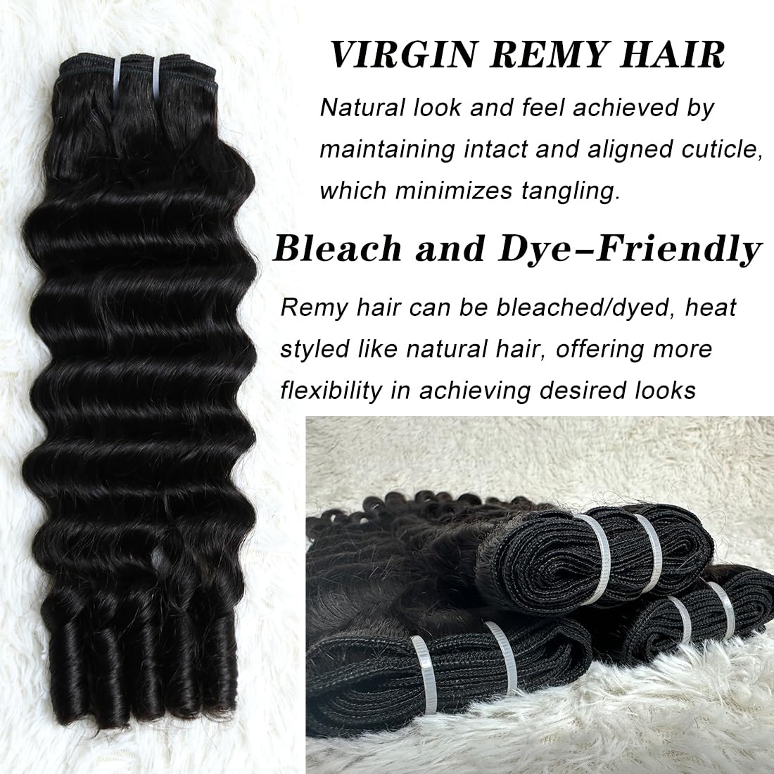 SWEETGIRL Deep Wave Human Hair Bundles Burmese Curly Bundles Human Hair Quick Weave with Spiral End Sew in Hair Extensions Real Virgin Remy Hair 20 Inches 1 Bundle Natural Color