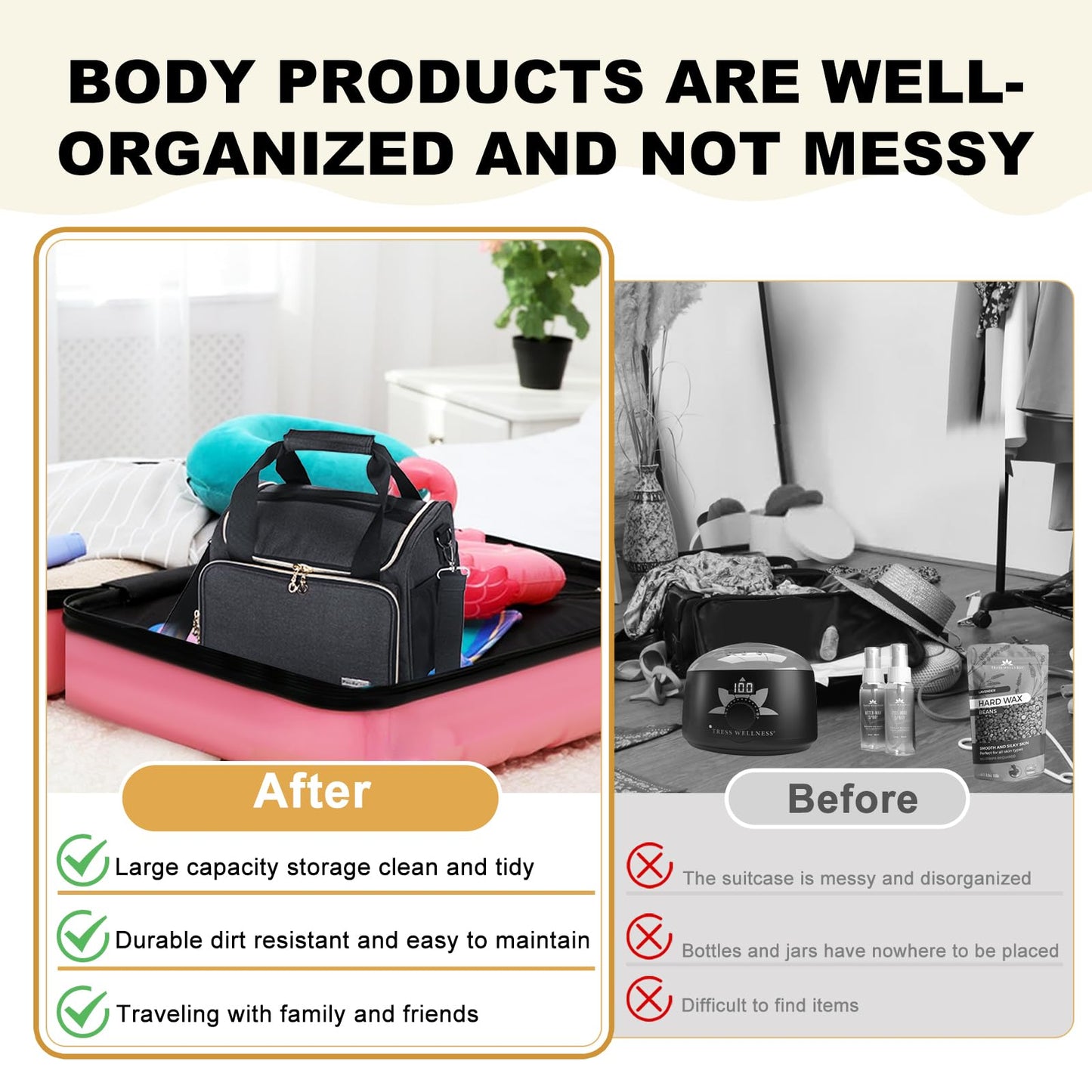 POCDUORG Universal Waxing Kit Carry Bag Compatible with Tress Wellness - Portable Organizer for Wax Warmer, Wax Beans, Pre & After Wax Sprays, and Accessories - Only Bag (Elegant Grey)