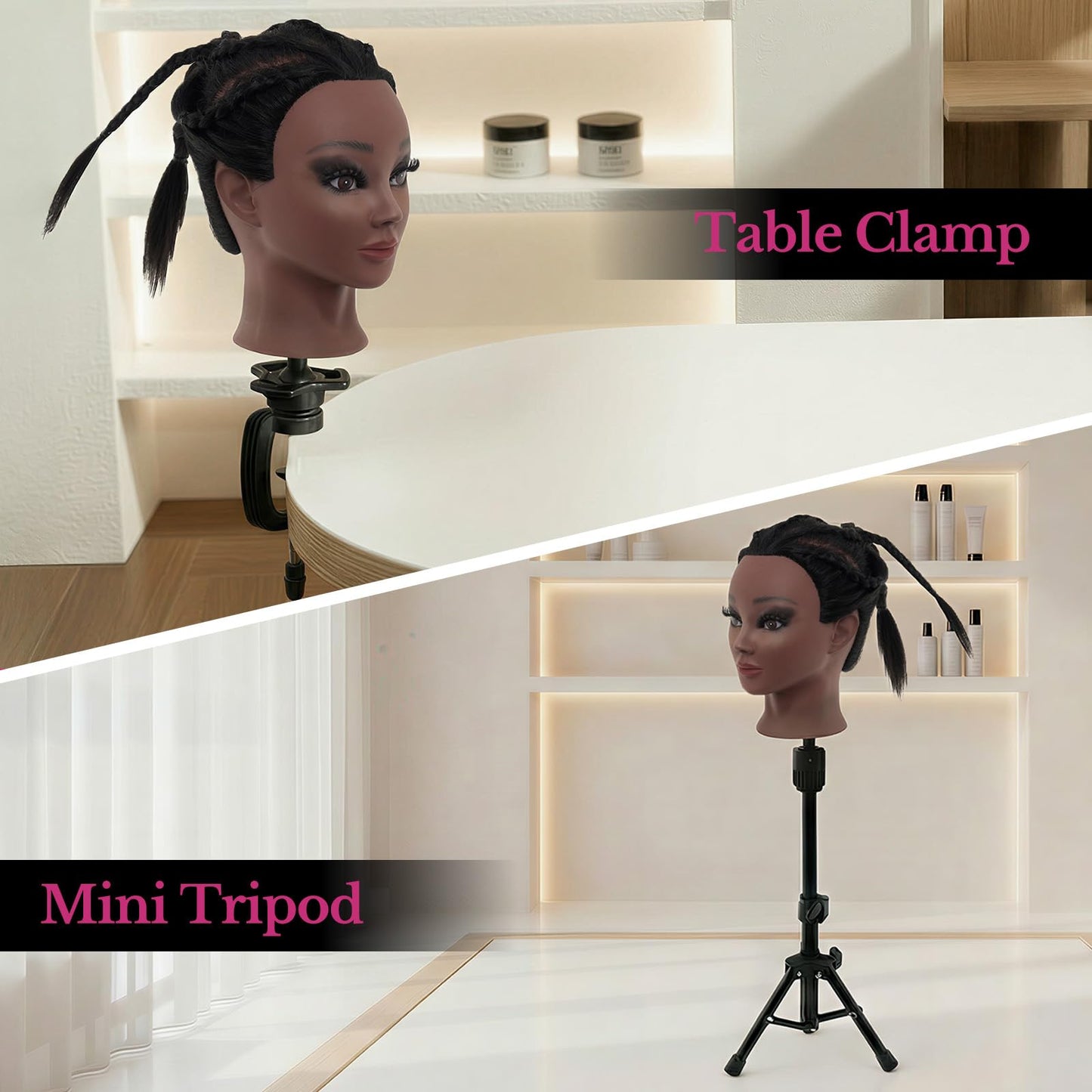 Mannequin Head 80% Human Hair with Tripod Stand, 28 Inch Makeup Cosmetology Manikin Head Braiding Mannequin Head with stand, Hairdressing Training Practice Doll Head for Hair Styling with Table Clamp