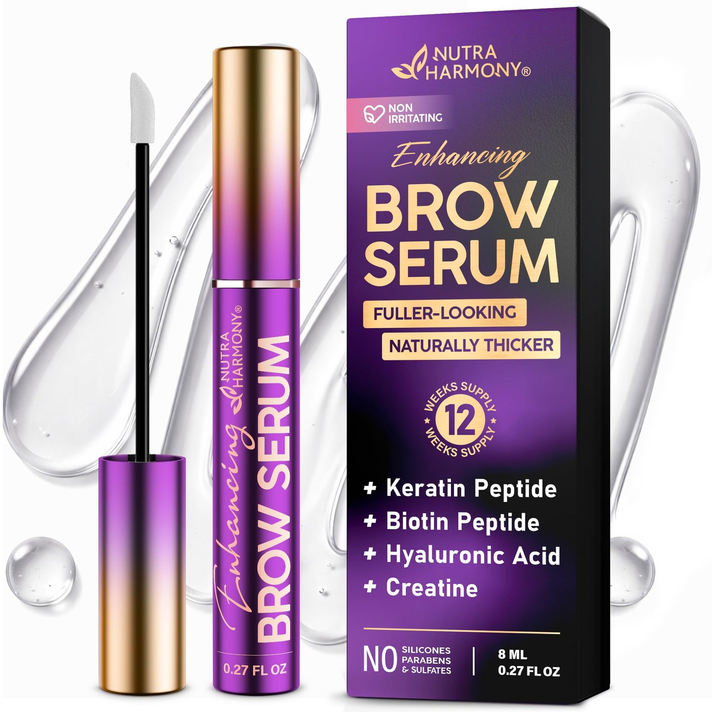 Eyebrow Growth Serum – Peptide Brow Serum for Fuller, Thicker Looking Brows – Biotin & Hyaluronic Acid Conditioning Formula for Sparse, Thin & Patchy Brows, Lightweight Advanced Brow Care, 0.27 fl oz