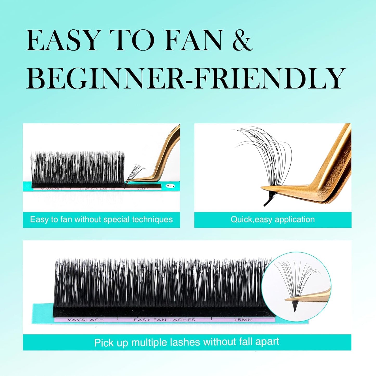 Easy Fan Lash Extensions - 3D Effect Self Fanning Eyelash Extensions | Automatic Blooming Camellia, 0.03-C, 8-15mm