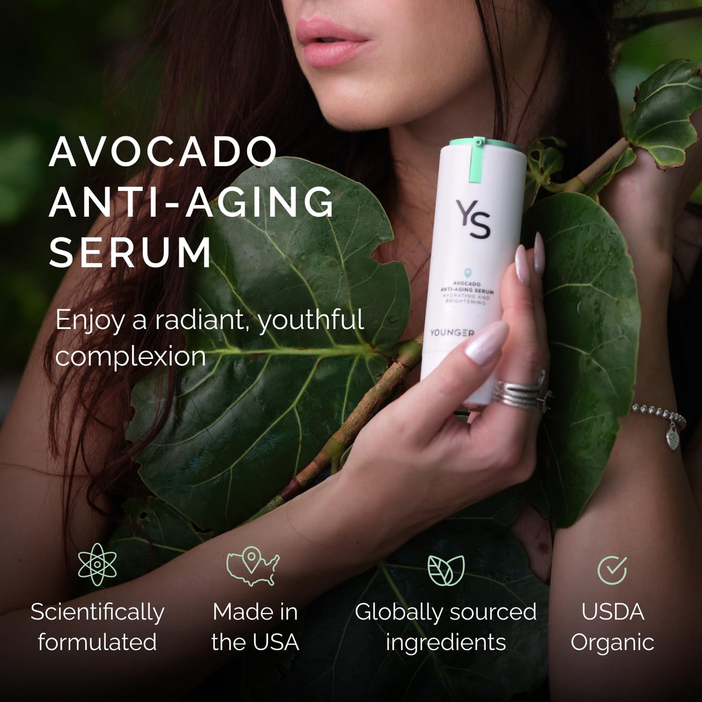 Younger Skin Avocado Anti-Aging Serum - Hydrating, Brightening, Wrinkle Reducer, Facial Skincare - Organic Avocado Oil, Vitamin C, Hyaluronic Acid, Niacinamide - 30ml