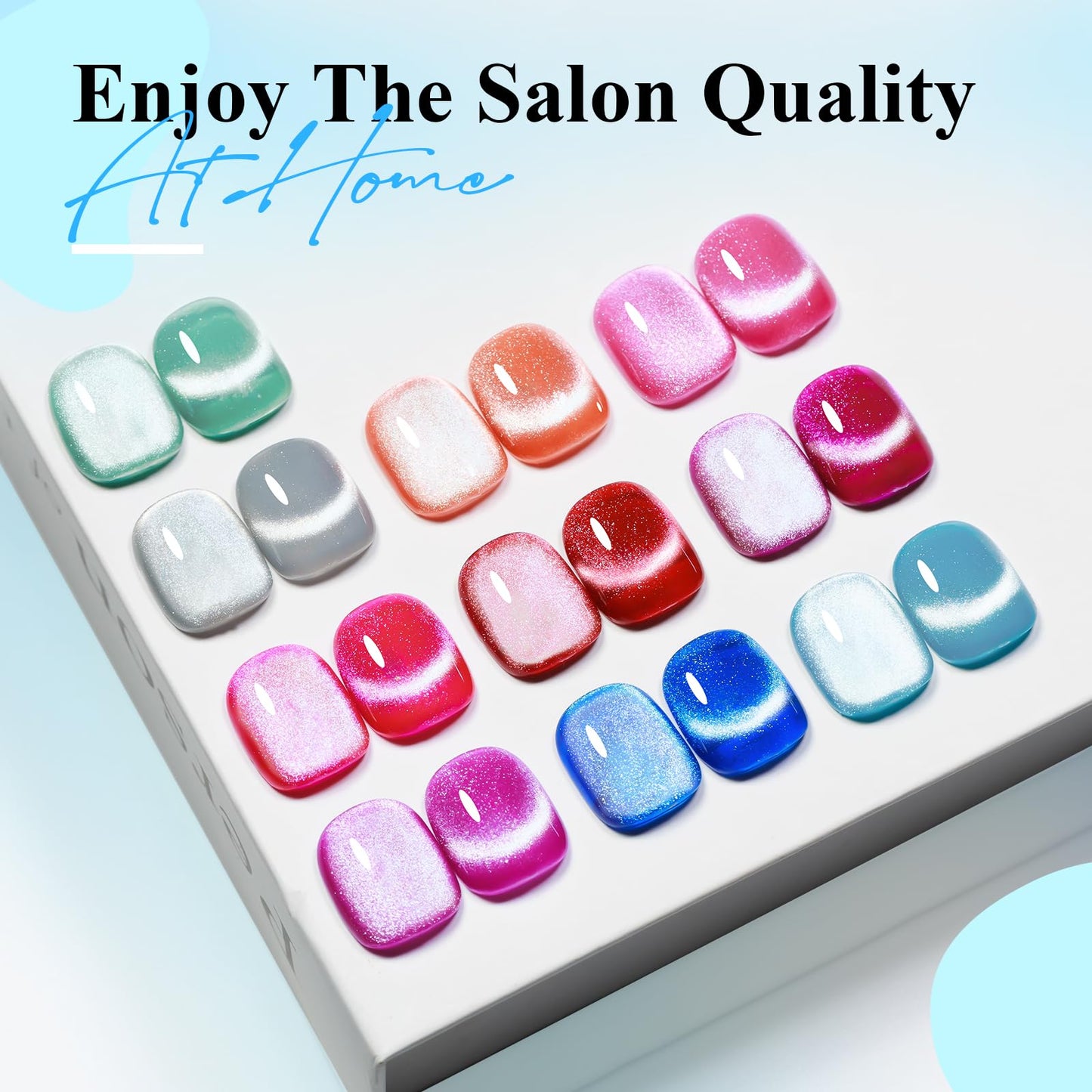 Bevimee Neon Cat Eye Gel Nail Polish Set 10 Colors: Magnetic Cateye Gel Polish 9D Effect, Sparkle Glitter Bright Red Hot Pink Blue Nail Polish Long Lasting Soak Off Home Salon