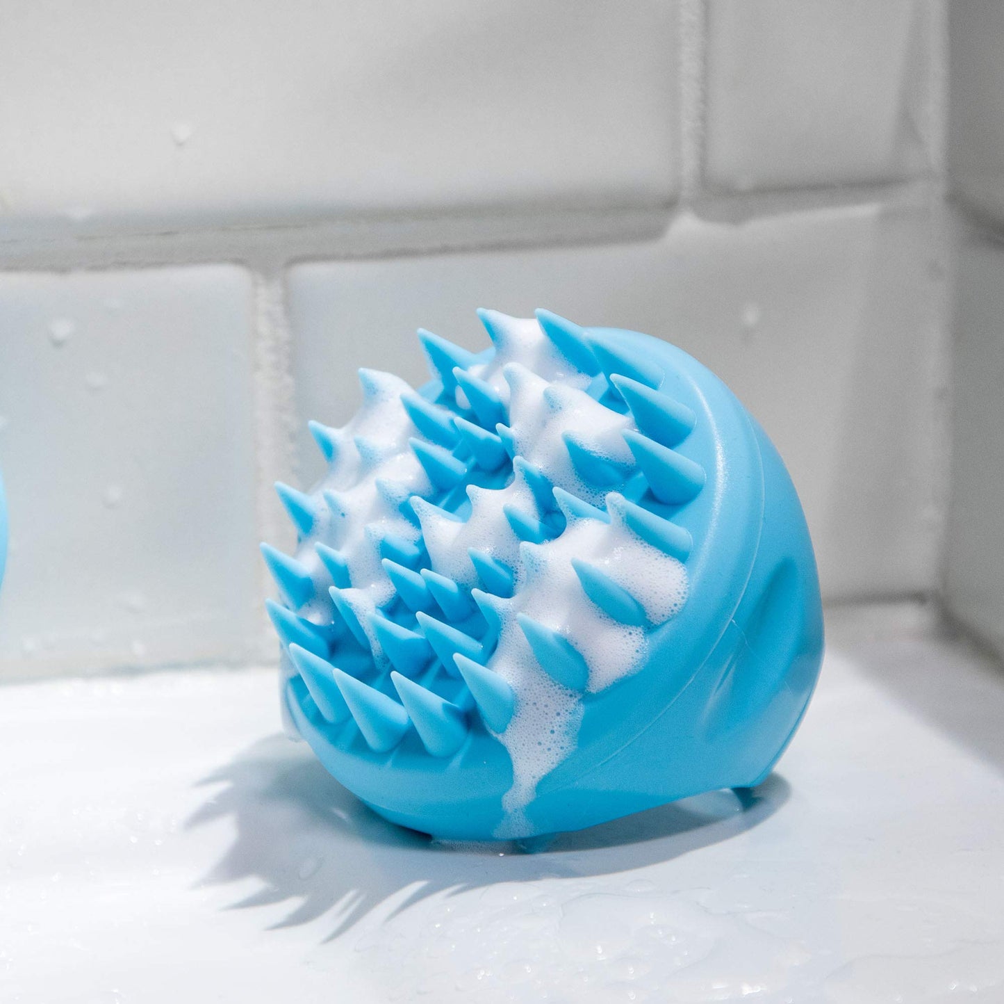 Hair Scalp Massager and Shampoo Brush by Flathead Products - for Shower Dandruff Removal - Wet and Dry Use - Encourages Growth - Includes 2 Massage Removal Heads | Blue
