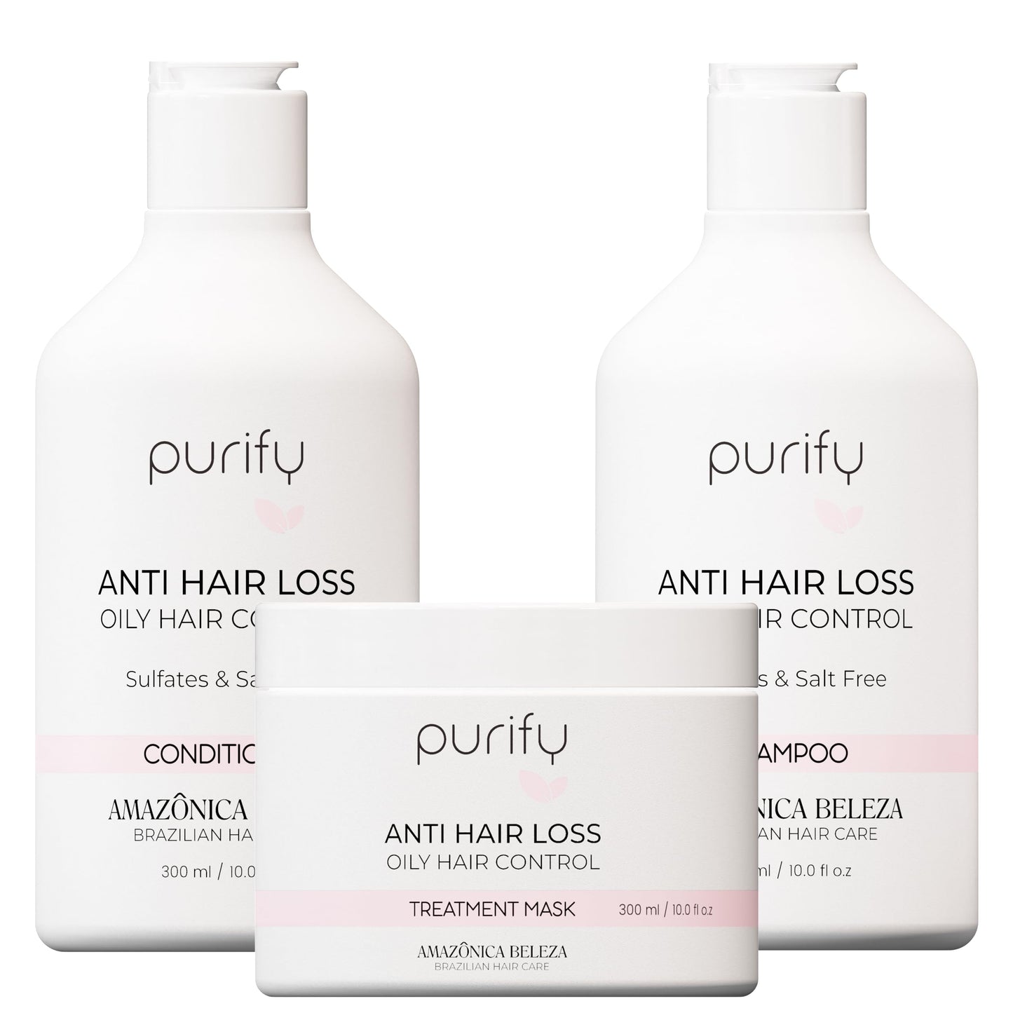 AMAZONICA BELEZA Anti-Hair Loss, Anti-Oil and Nourishing Shampoo, Conditioner and Mask (10.1 Oz/each) | Providing Shine, Health, Vitality | Kit Anti-Cida y Anti-Oliocidad de Limpieza Profunda