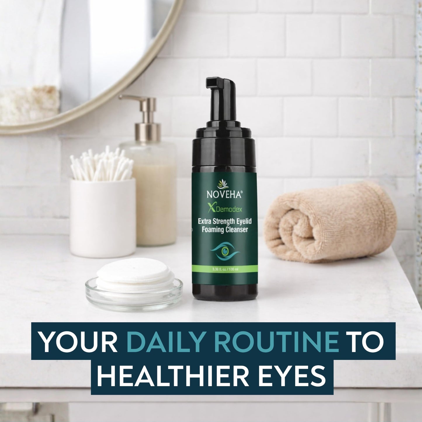 Demodex Eyelid Cleanser Foam | Extra Strength Tea Tree Oil Formula | Daily Face Wash For Eyelash, Demodex, MGD, Stye Eyes, Eye Irritations & Skin Dryness, 3.38 fl oz (100ml)