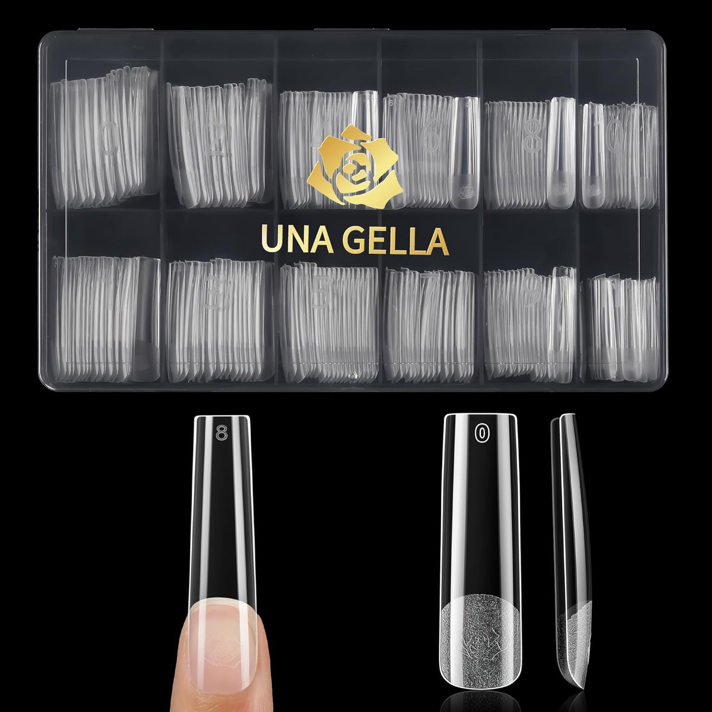 Extra Long Tapered Square Nail Tips - 240 Pcs Full Cover Gel Nail Tips | No C Curve, XXL Size for DIY & Salon Use