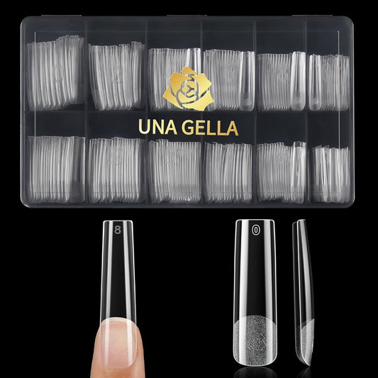 Extra Long Tapered Square Nail Tips - 240 Pcs Full Cover Gel Nail Tips | No C Curve, XXL Size for DIY & Salon Use
