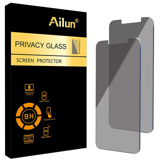 Ailun Privacy Screen Protector for iPhone 17e / iPhone 16e / iPhone 14 / iPhone 13 / iPhone 13 Pro [6.1 Inch] 2 Pack Anti Spy Private Tempered Glass Case Friendly [Not for iPhone 16 6.1 Inch]