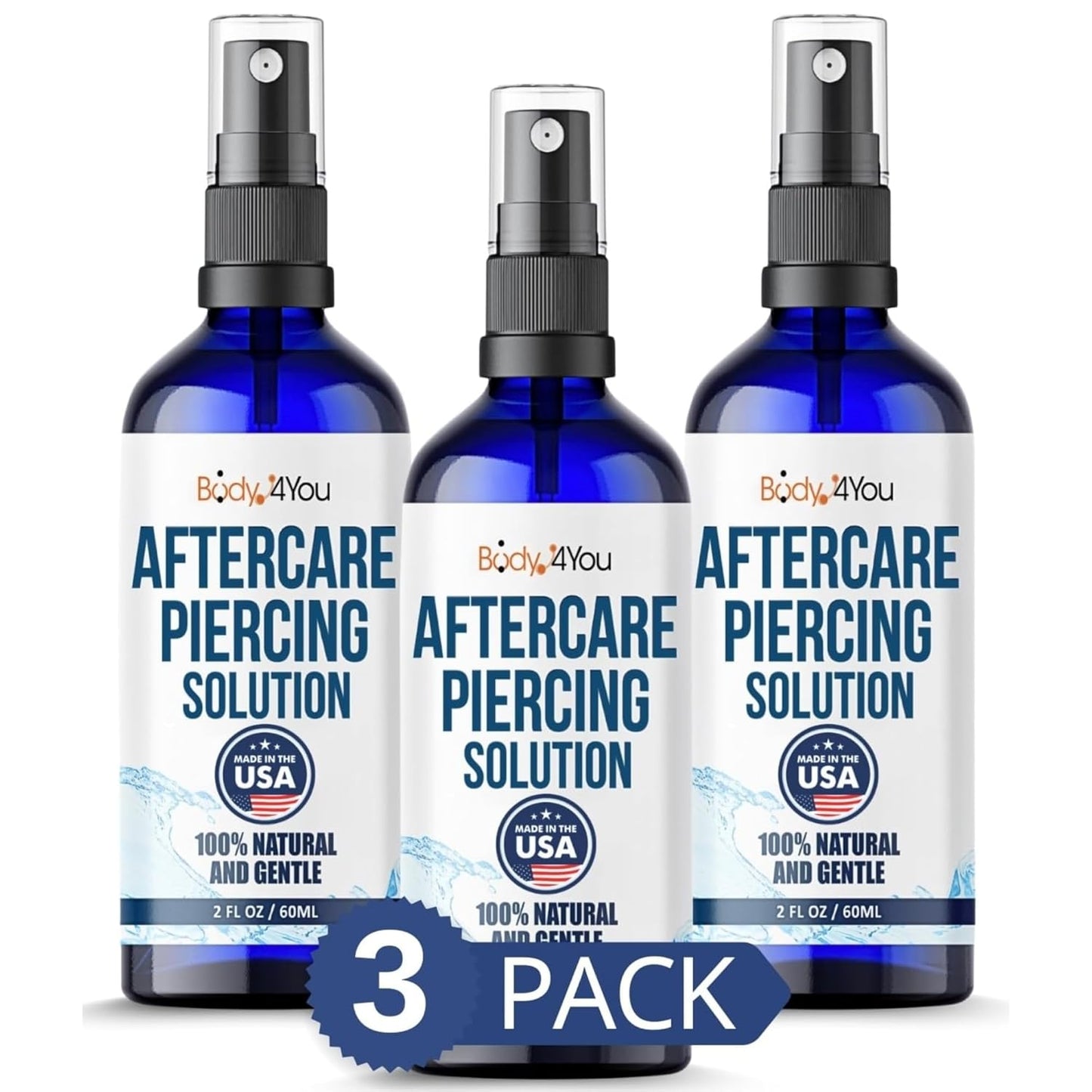 BodyJ4You Piercing Aftercare Spray - Sterile Saline Solution for Wound Care | Keloid Bump & Cartilage Treatment - 2 Fl Oz (Pack of 3)