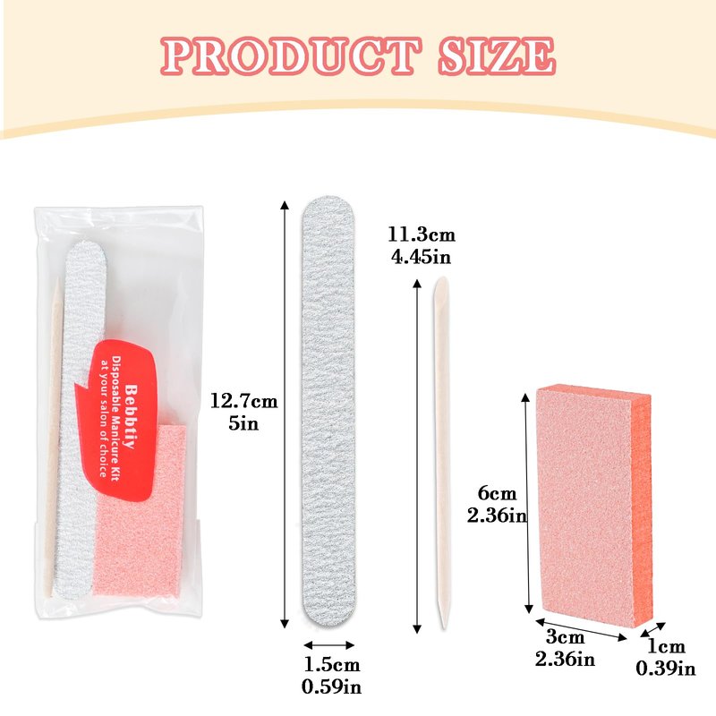 Disposable Manicure Kit Sets, 3 in 1 Nail Salon Manicure Set Professional, Nail File, Mini Buffer, Wood Stick, Individually Package for Salon Home (Count, 50, 80/100 Grit)