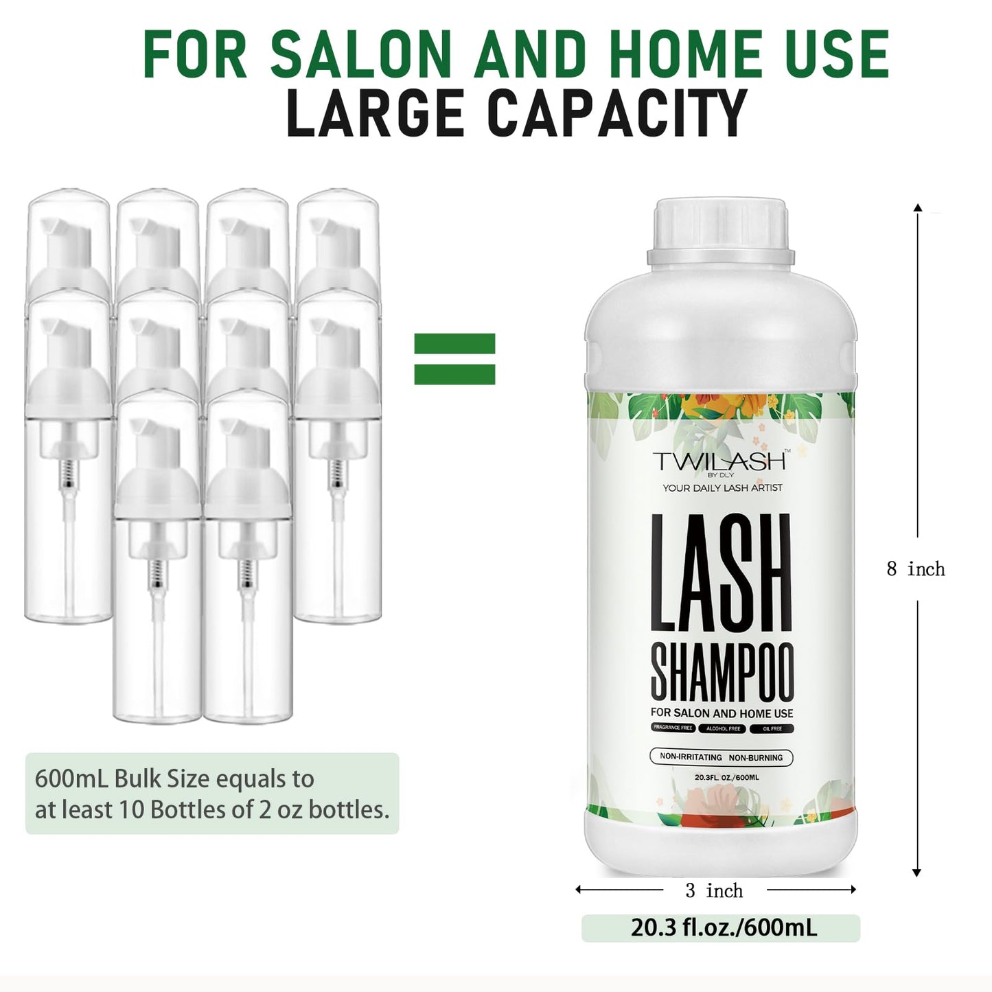 TWILASH BY DLY Lash Shampoo Bulk, Eyelash Cleanser for Extensions 600ml - Eyelid Foaming Cleanser for Professional Salon and Home Use
