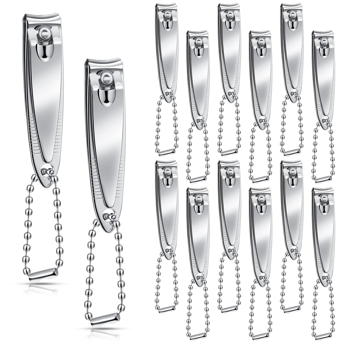 Chumia 144 Pieces Nail Clippers Set Stainless Steel Metal Nail Cutter Fingernail Toenail Clippers Bulk Silver Cutter Fingernails for Adults Men Women with Keychain