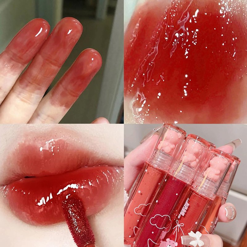Bear Lip Gloss | Cute Jelly Lip Glaze for Plumping & Moisturizing | Waterproof, Long-Lasting Lip Tint in 3 Colors