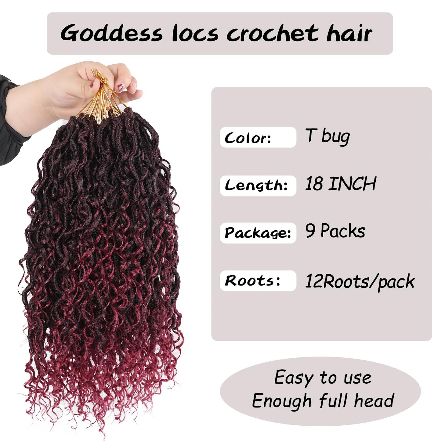 Vemet Goddess Locs Crochet Hair 18 Inch 9 Packs