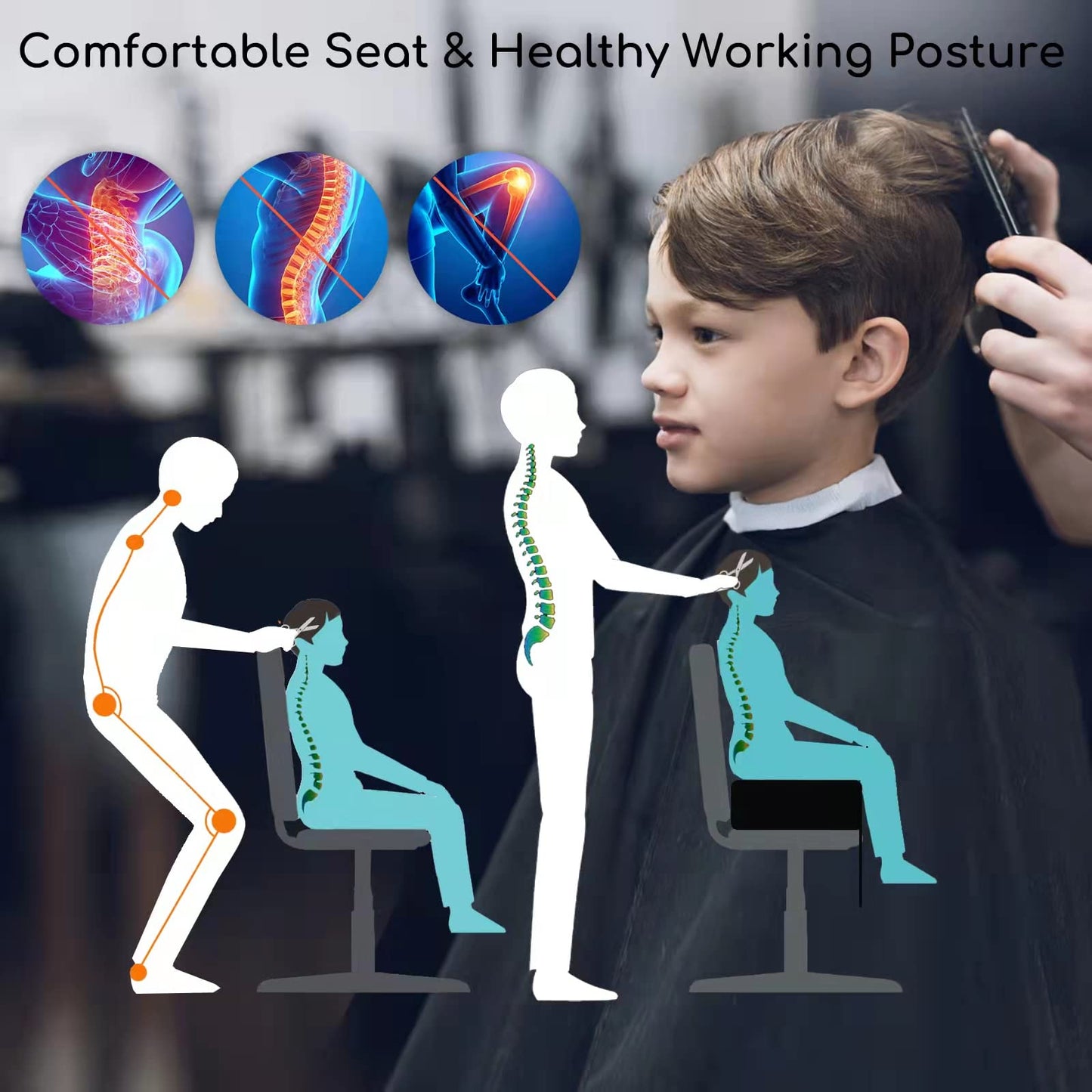 Salon Booster Seat Cushion for Hair Cutting Salon Leather Pads Large Size, Boat Booster Seat Cushion, Styling Chair Seat Booster, Barber Beauty Salon Spa Equipment Black
