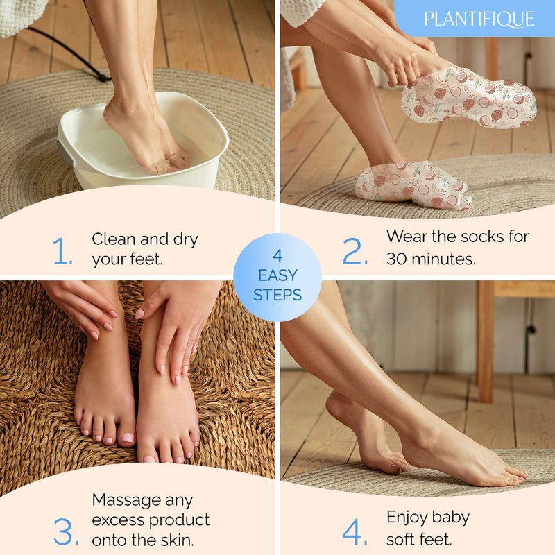 PLANTIFIQUE Korean Foot Mask with Shea Butter 8 Pairs box for Dry & Cracked Feet | Hydrating Socks for Soft Heels | Intense Moisturizing and Repairing Dry Rough Skin | Foot Spa | Happy Feet Mask