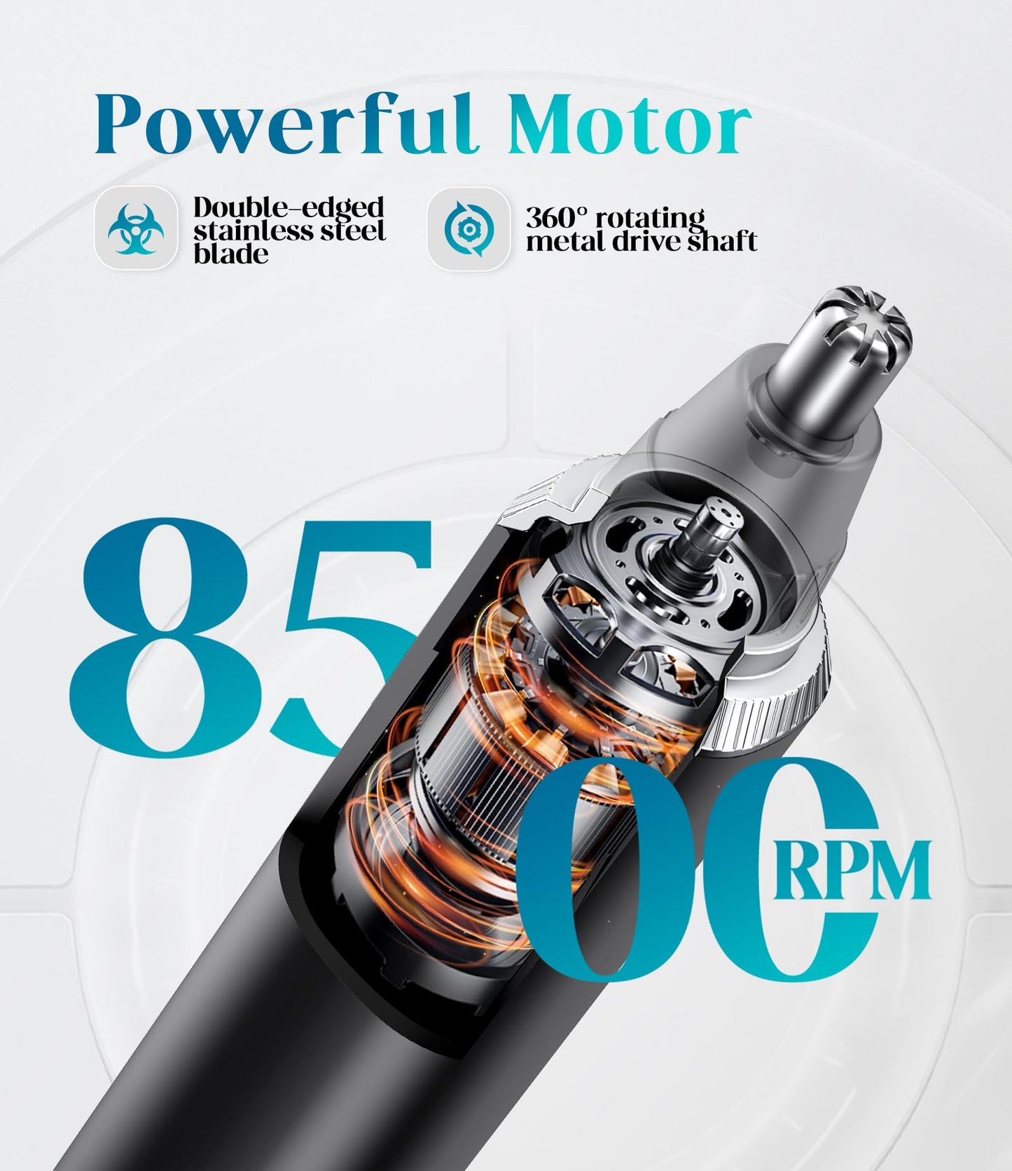 Apetexo Nose & Ear Hair Trimmer, Type-C Rechargeable Precision Groomer for Men & Women, Painless Double-Edged Blades, IPX7 Waterproof & Easy to Clean for Nose, Ears, and Facial Hair