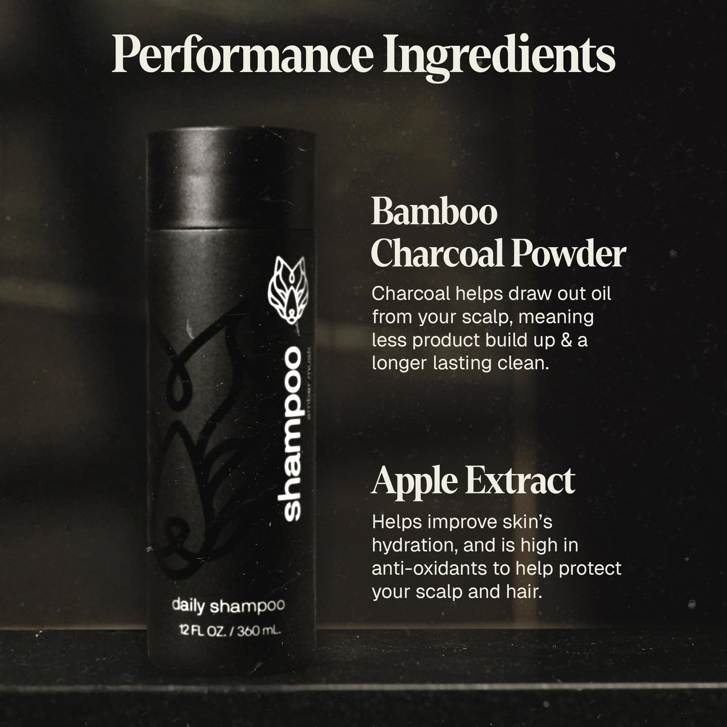 Black Wolf Mens Shampoo for Oily Hair, 12 Fl Oz - Charcoal-Infused Oil Control Shampoo with Moisturizing & Deep Cleansing Formula Hydrates & Nourishes Scalp - Daily Hair Care for Men