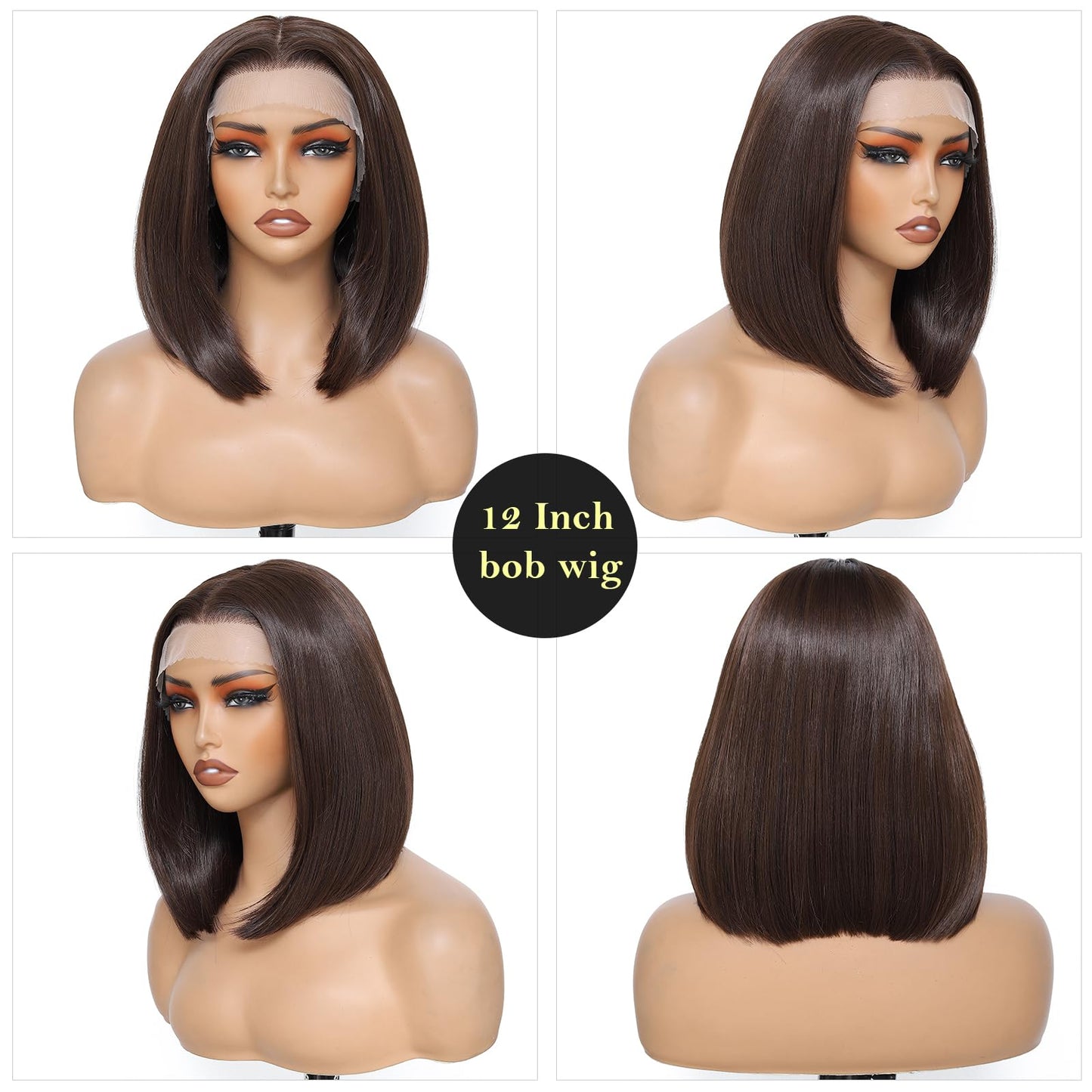 JANATOUCH Short Lace Front Bob Wig for Women,Straight 12 Inch Shoulder Length Hair with wig, Realistic Middle Part Synthetic Wig for Daily & Office Wear