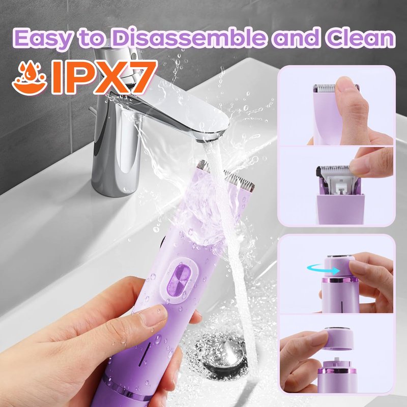 GEREFET Dual Head Bikini Trimmer for Women, IPX7 Waterproof Wet & Dry Use, Electric Bikini Shaver and Epilator 2-in-1 Electric Razors for Women Bikini Underarm Body Leg Arm Face Intimate Areas,Purple