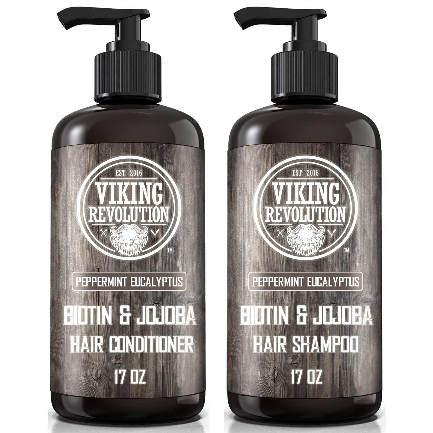 Viking Revolution Biotin Mens Shampoo and Conditioner Set - Eucalyptus Shampoo and Conditioner Set with Jojoba and Mint Oil - Peppermint Oil Hair Conditioner for Men (17 Oz)