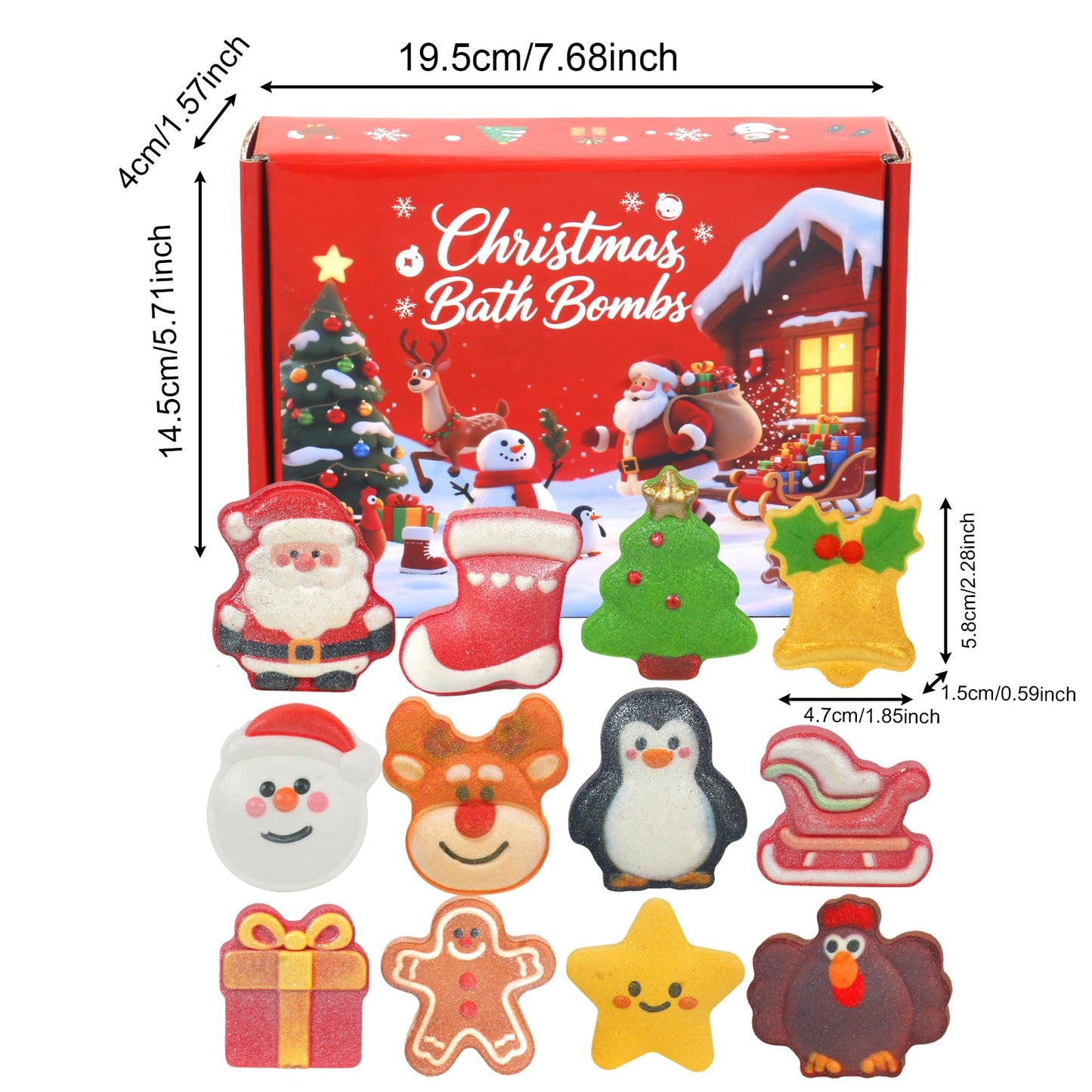 Christmas Bath Bombs for Kids & Women, Handmade Bath Bomb Gift Set of 12 Festive Shapes, Perfect Stocking Stuffers for Teen Girls & Boys, Skin Care Bathbombs as Christmas Gifts for Kids