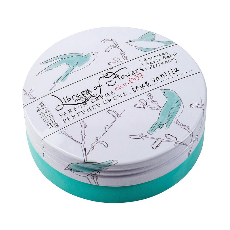Library of Flowers True Vanilla Parfum Crema, 2.5 oz., Bergamot, Dark Vanilla & Amber Scented Women's Fragrance, Luxury Solid Perfume Balm, Long Lasting Body Lotion