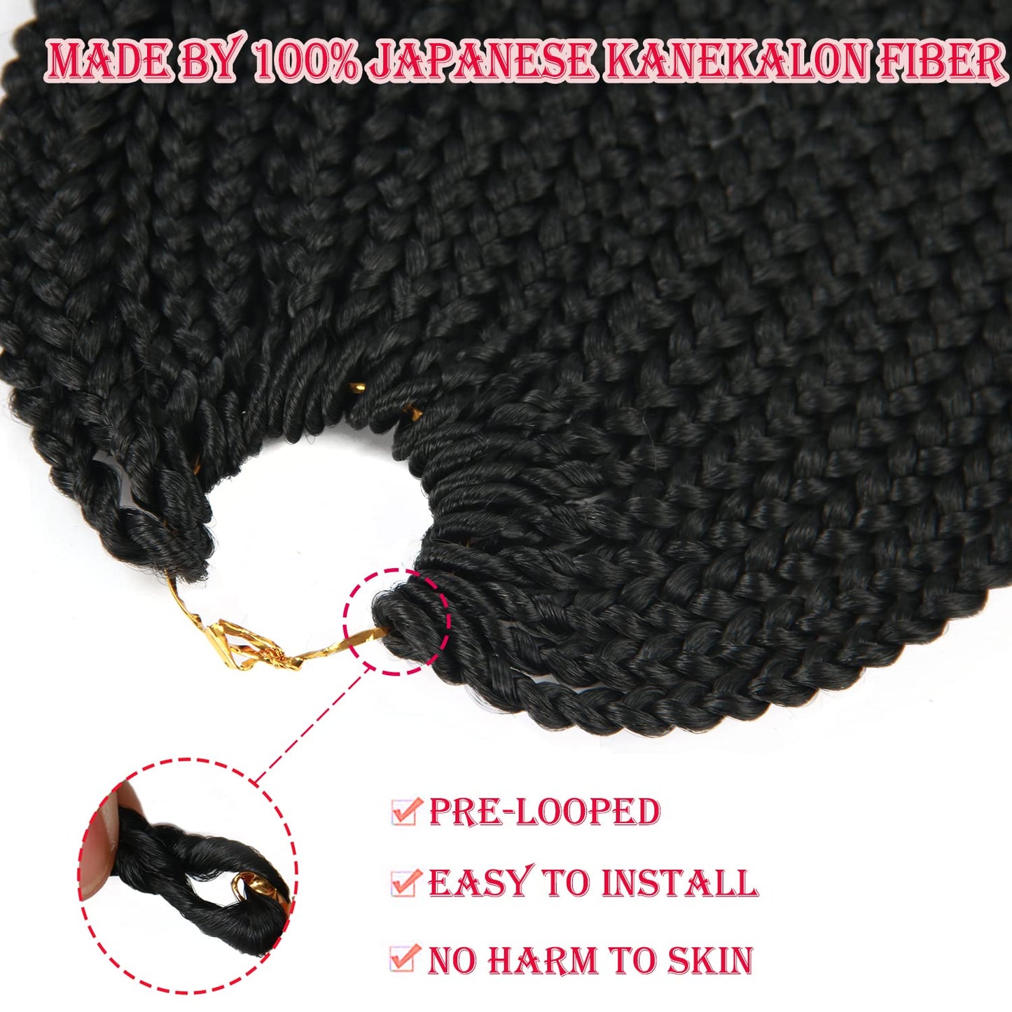 38 Inch Black Crochet Braids Box Braids Crochet Hair For Women 6Packs Long Black Box Crochet Braid Hair With Curly Ends(38inch, 1B#)