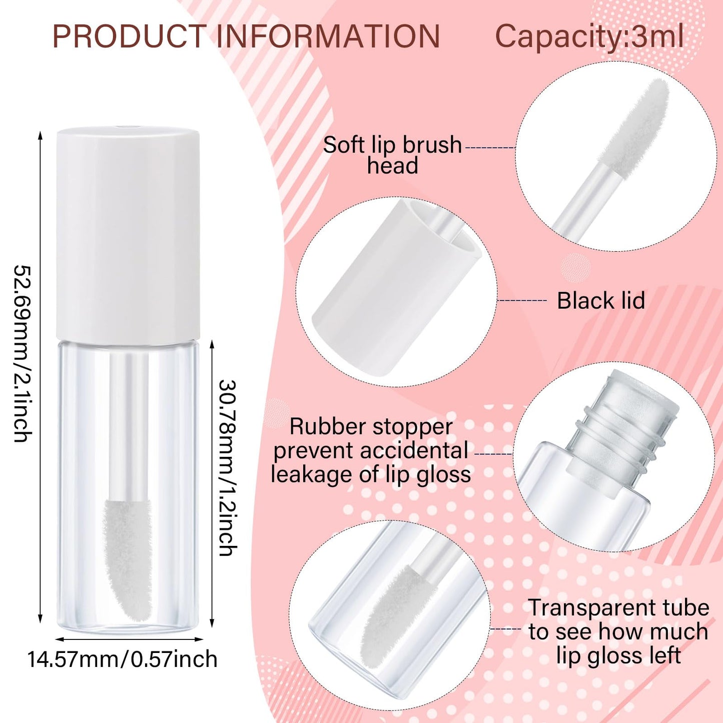 Patelai 100 Pieces Clear Mini Lip Gloss Tube Refillable Empty Lip Balm Gloss Containers Bottles Transparent Mini Lipstick Containers for Women DIY Makeup(White,3ml)